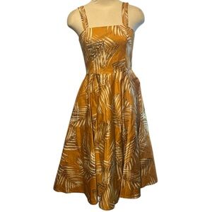 White House Black Market Elegant Palm Print MIdi Dress in Mustard Size 4 Petite